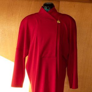 VIN Collectibles Red 100% Wool Batwing Mini Dress womens L